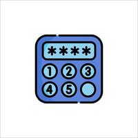 A blue and white button with four numbers vector