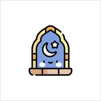 A cartoon character inside a window with a crescent and star vector
