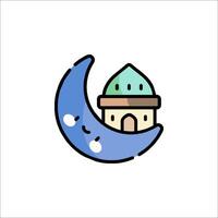 A cartoon crescent with a mosque on it vector