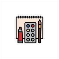 A notebook, paint, and pencils are on a white background vector