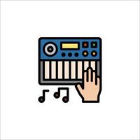 A hand is playing a keyboard with music notes vector
