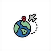 A globe with an airplane flying around it vector