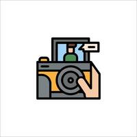 A hand holding a camera and pointing at a person vector