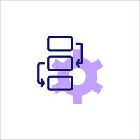 A purple icon with gears and a clock vector