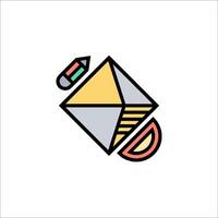 A colorful cube with a pencil and a paper vector