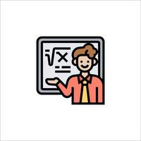 A man is pointing at a blackboard with a calculator on it vector