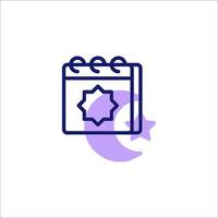 A calendar with a star and crescent icon vector