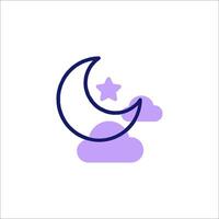 A purple crescent and star icon with clouds vector