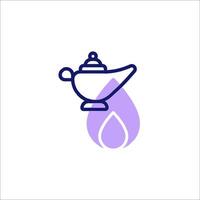 A purple and blue line icon of a magic lamp vector