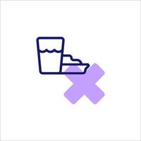 A line icon of a glass of water and a plate with a cross vector