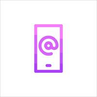 A purple and pink phone icon with the letter e vector