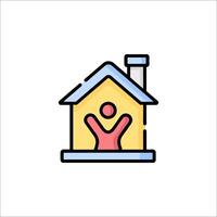 A house with a person inside it, with a red heart on the roof vector