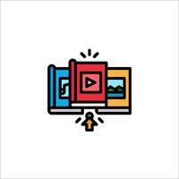A colorful icon of books and a vector