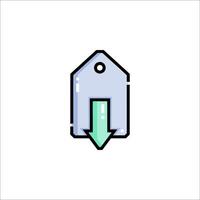 A price tag with an arrow pointing down vector