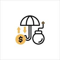 A black and white icon of an umbrella and a dollar sign vector
