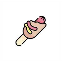 A hot dog on a stick with a pink and yellow color vector