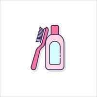 A bottle of toothpaste and a brush icon vector