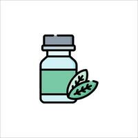 A bottle of medicine with a leaf on it vector
