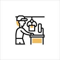 A man is working at a desk with a computer vector