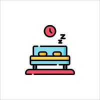 A bed with a clock on it and a pillow vector