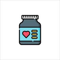 A bottle of pills with a heart icon vector