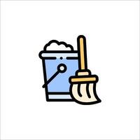 A bucket with a broom and a bucket of cleaning solution vector