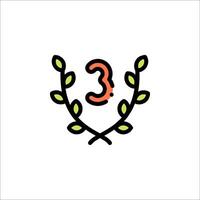 The number three is shown in a laurel wreath vector