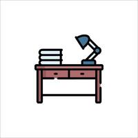 A desk with a lamp and books on it vector
