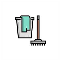 A bucket and broom icon on a white background vector