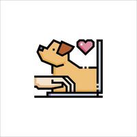 A dog sitting on a laptop with a heart vector