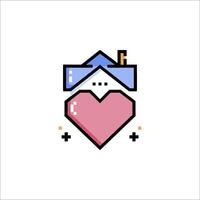 A pixel art heart with a house on it vector