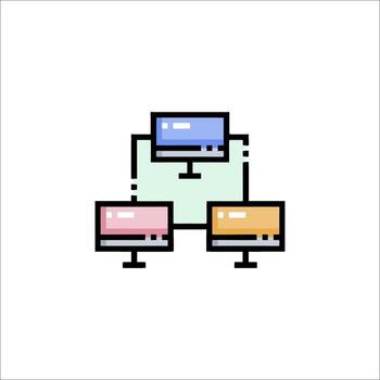 A computer with three monitors on top of it vector