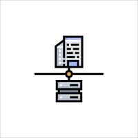 A line drawing of a building and a computer vector