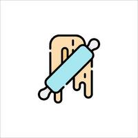 A rolling pin icon with a blue handle vector