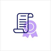A certificate icon with a ribbon and a scroll vector