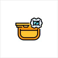 A yellow container with a knife and fork inside vector