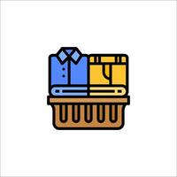 A basket with clothes and a suitcase icon vector