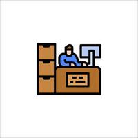 A man sitting at a desk with a computer vector