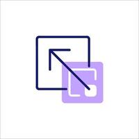 A purple icon with a square and a arrow pointing to it vector