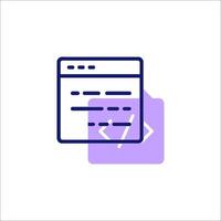 A purple icon of a computer screen with a button vector