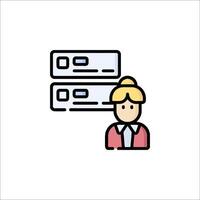 A woman is standing next to a server rack vector