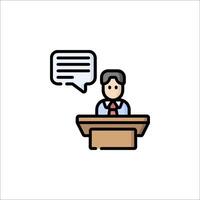 A man sitting at a desk with a speech bubble vector