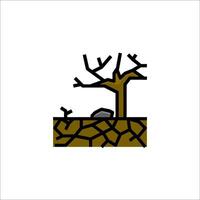 A tree with a dead branch and a rock on the ground vector