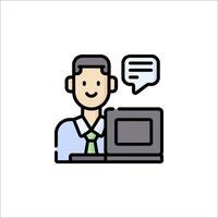A man with a laptop and speech bubble icon vector