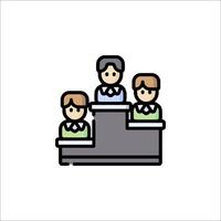 A group of people sitting at a table with a teacher vector