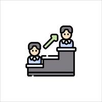 A line icon of two people sitting at a desk vector