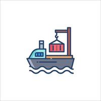 A ship with a crane on it, with a container on the deck vector