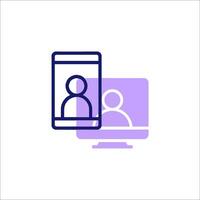 A person is sitting on a computer and a phone is next to it vector