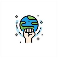 A hand holding up a globe icon vector