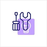 A purple icon with a wrench and light bulb vector